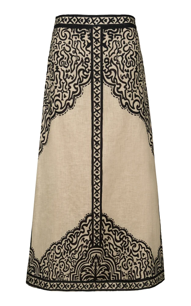 Loose Horizon Embroidered Linen Maxi Skirt
