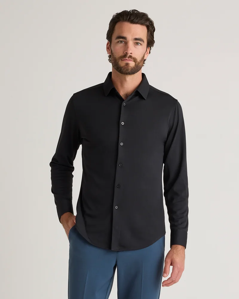 Commuter Stretch Pique Long Sleeve Button Down in Navy