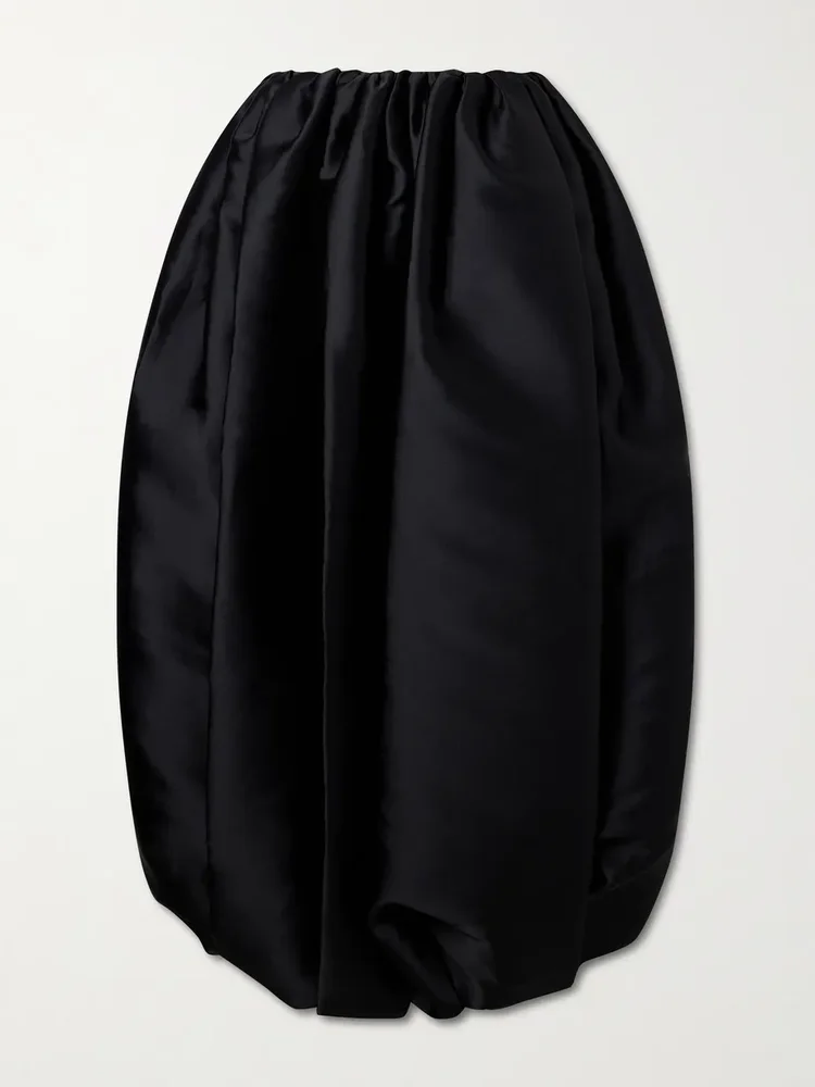 Gathered duchesse satin maxi skirt