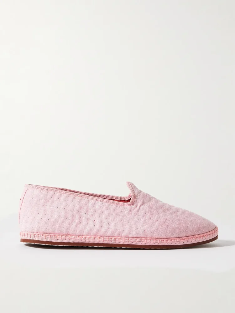 Laguna Furlane grosgrain-trimmed matelasse linen loafers