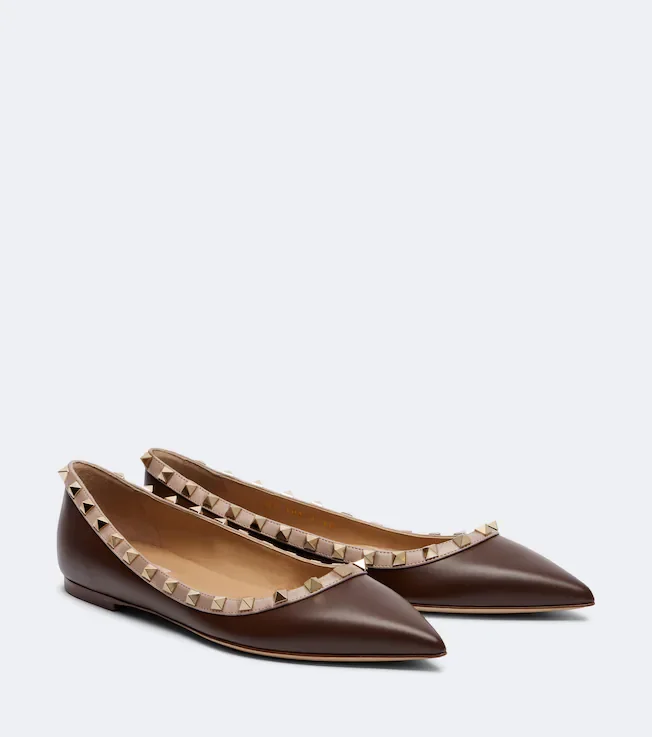 Rockstud leather ballet flats
