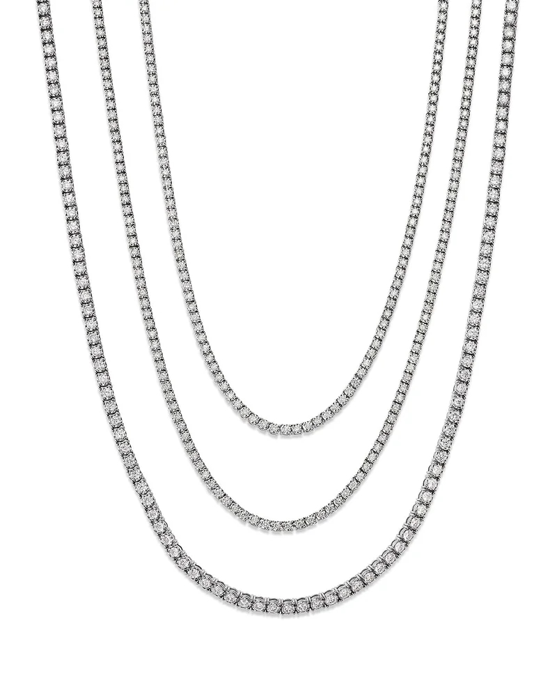 Diamond Classic Tennis Necklaces in 14K White Gold, 3.0-7.0 tcw