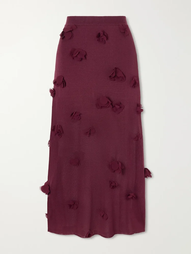 Cora floral-appliqué midi skirt