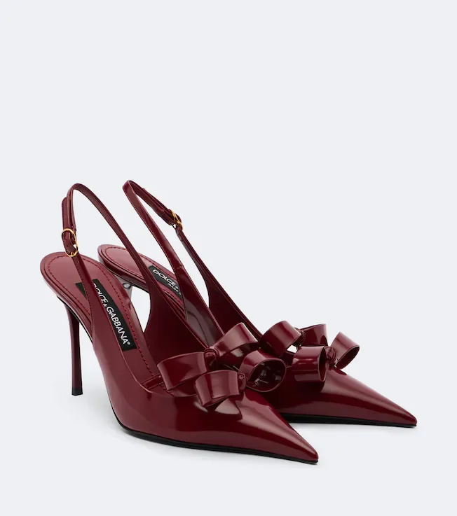 Bow-detail patent leather slingback pumps