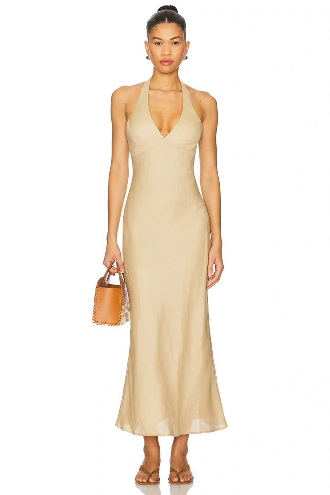 x REVOLVE Paola Halter Linen Midi Dress