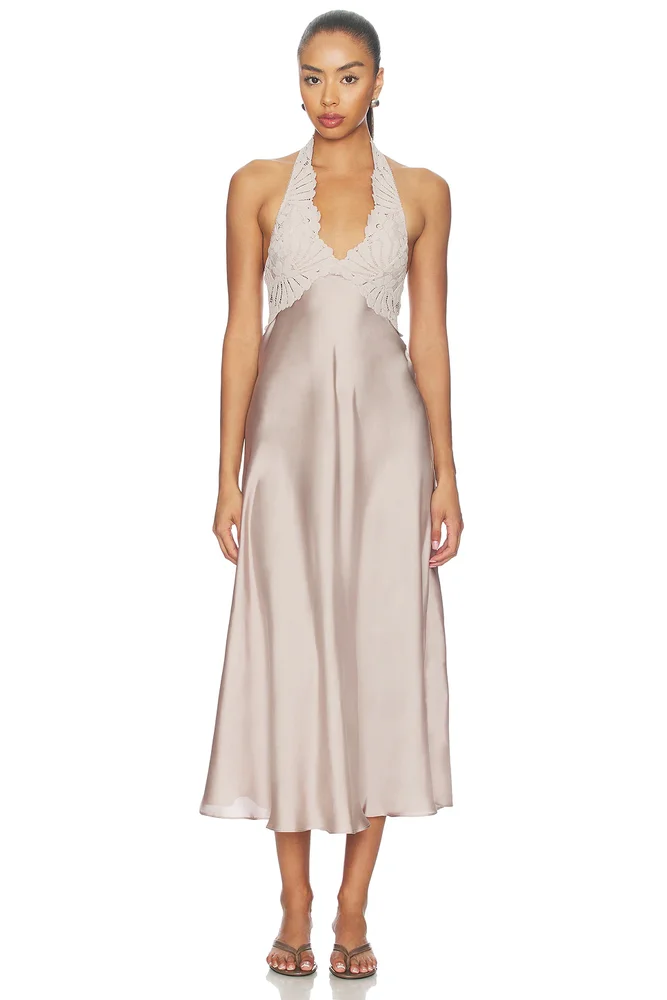 x REVOLVE Might Be Something Satin Slip Dress - mushroom