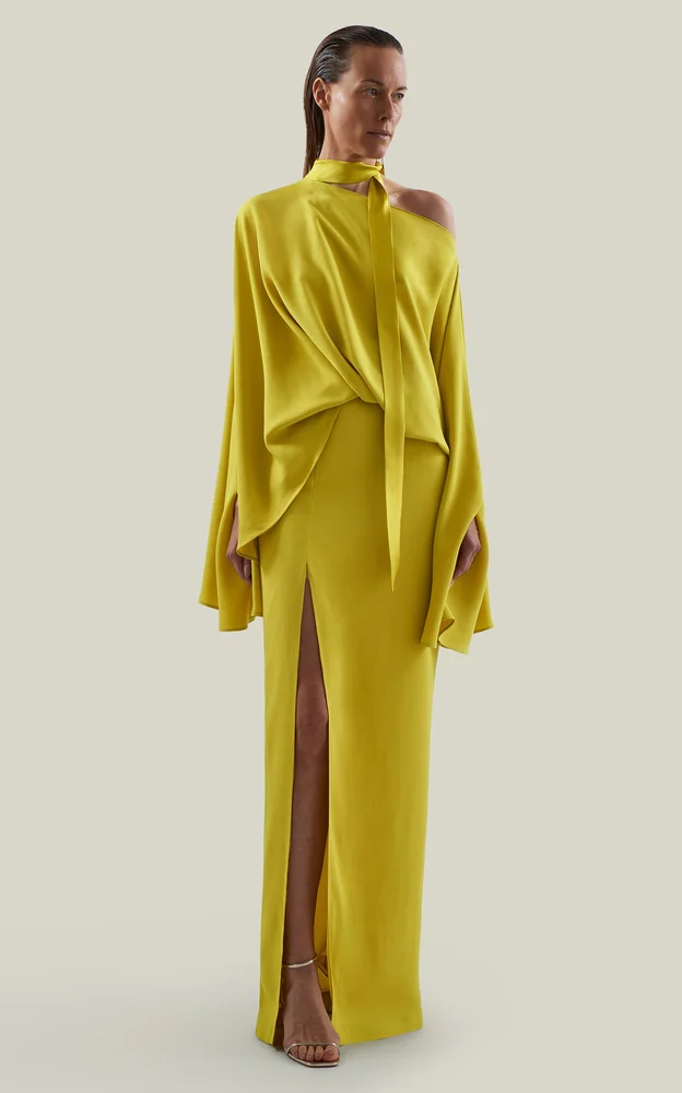 Brooks Crepe Cady Blouson Maxi Dress