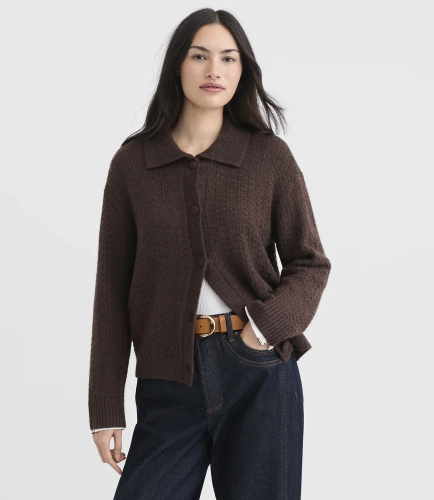 Pointelle Polo Cardigan