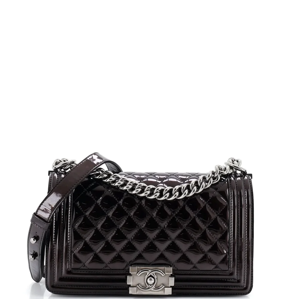 Chanel Boy Flap Bag Quilted Patent Old Medium