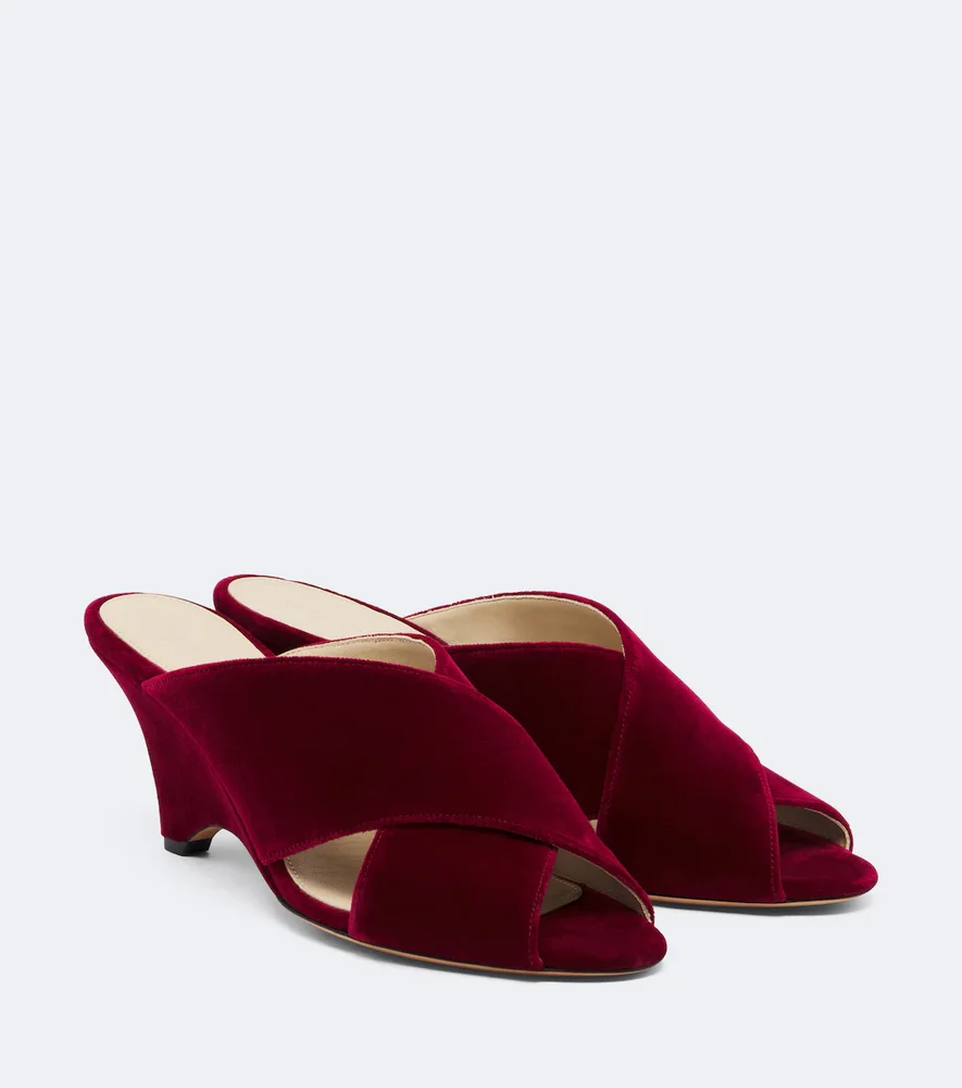 Luca velvet wedge mules
