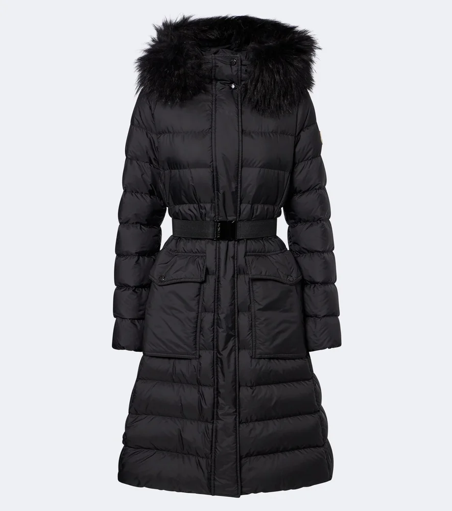 Shearling-trimmed down coat