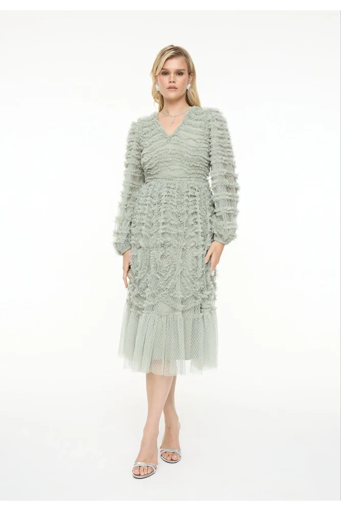 Tulle Mesh Midi Dress