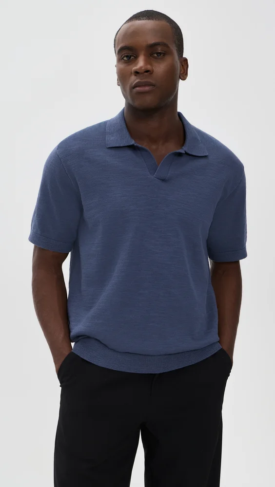 Johnny-Collar Sweater Polo Shirt