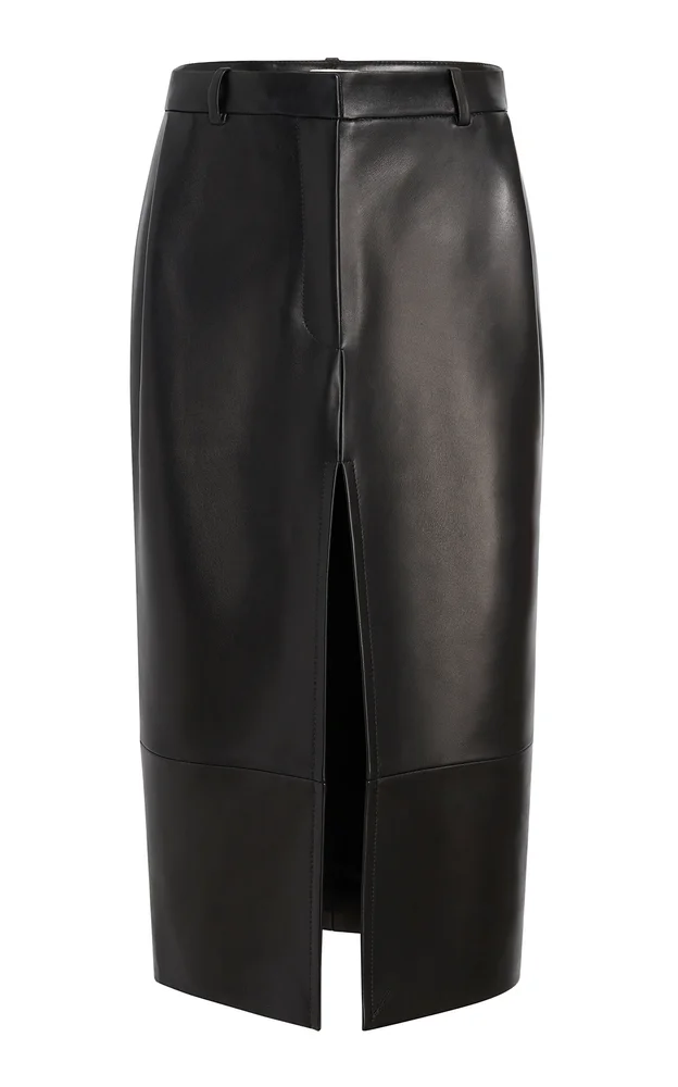 Anden Plonge Leather Midi Skirt