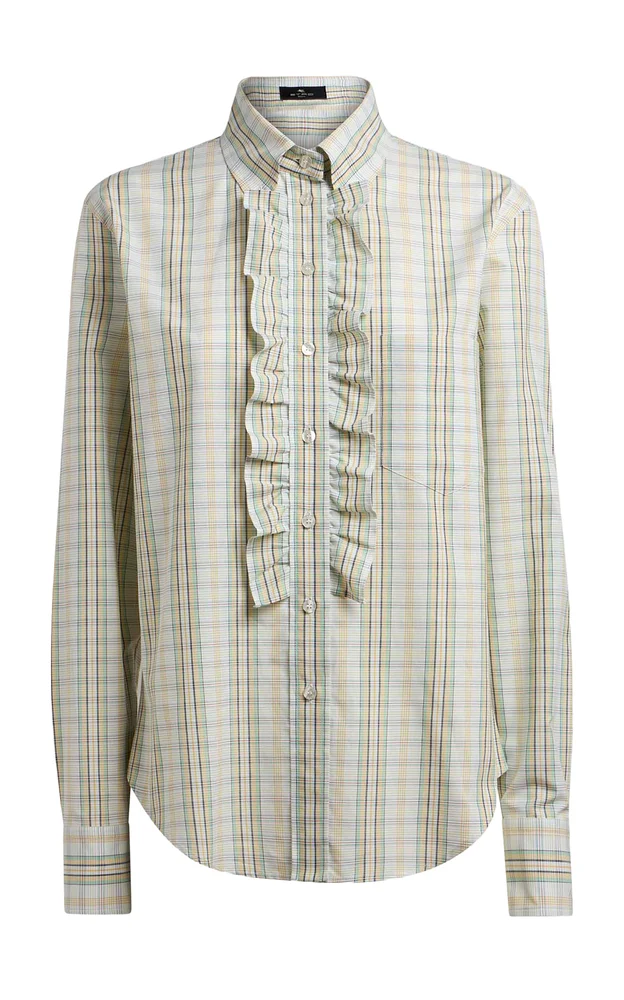 Plaid Ruffled Cotton Shirt