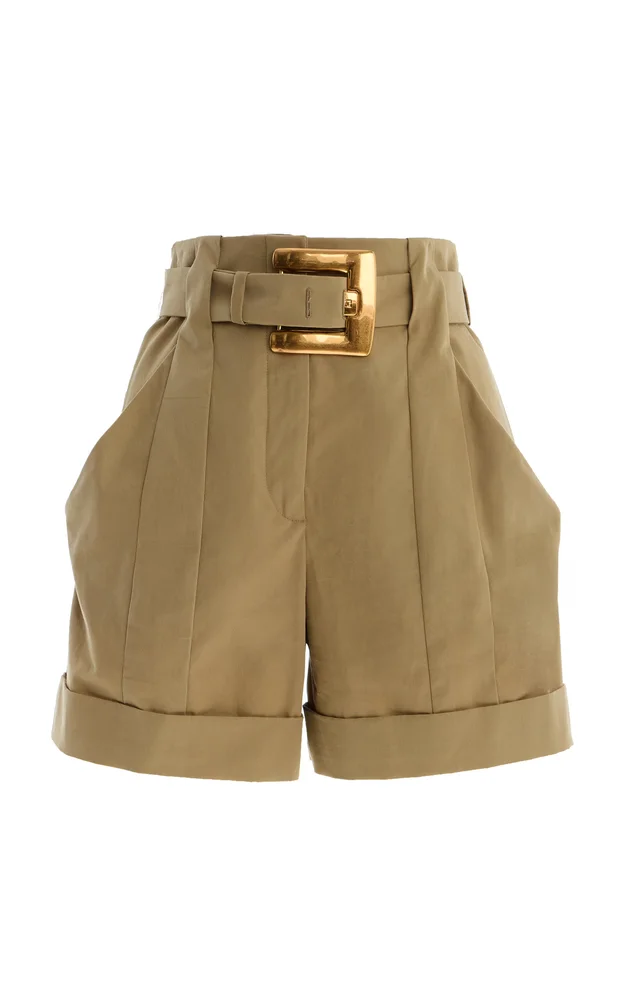Belted Cotton Gabardine Shorts