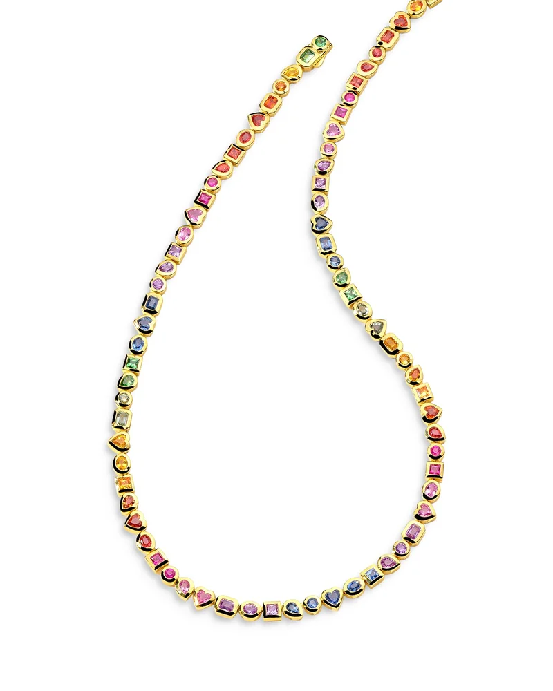 18K Rock Candy® Rainbow Sapphire & Tsavorite Mixed Cut Bezel Tennis Necklace, 17" - Exclusive