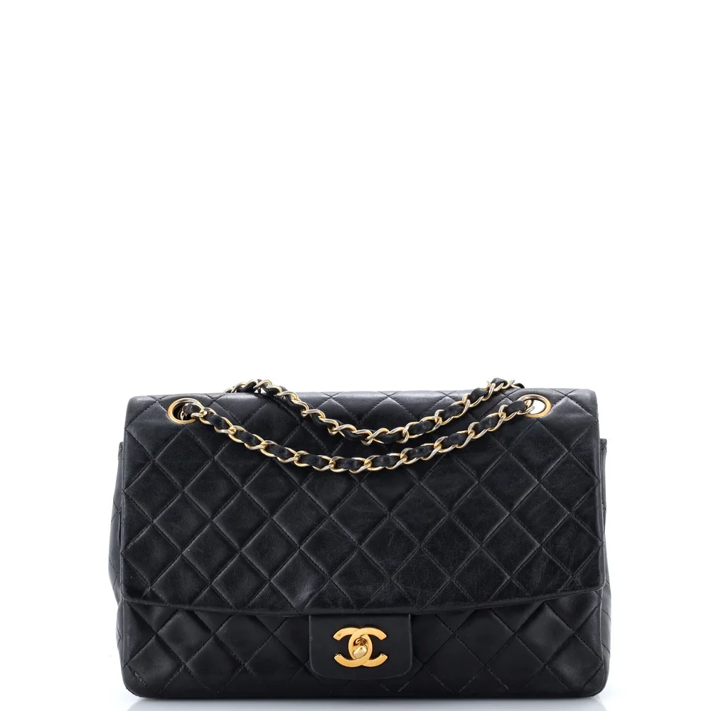Pre-Owned Chanel Vintage CC Chain Flap Bag Quilted Lambskin Large