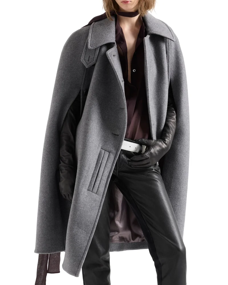 Wool Blend Double Breasted Cape Coat