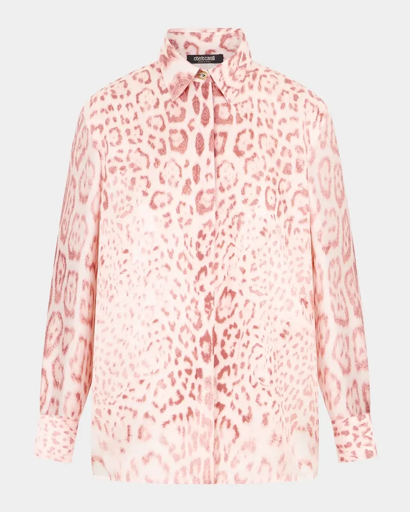 Leopard-Print Silk Button-Down Shirt