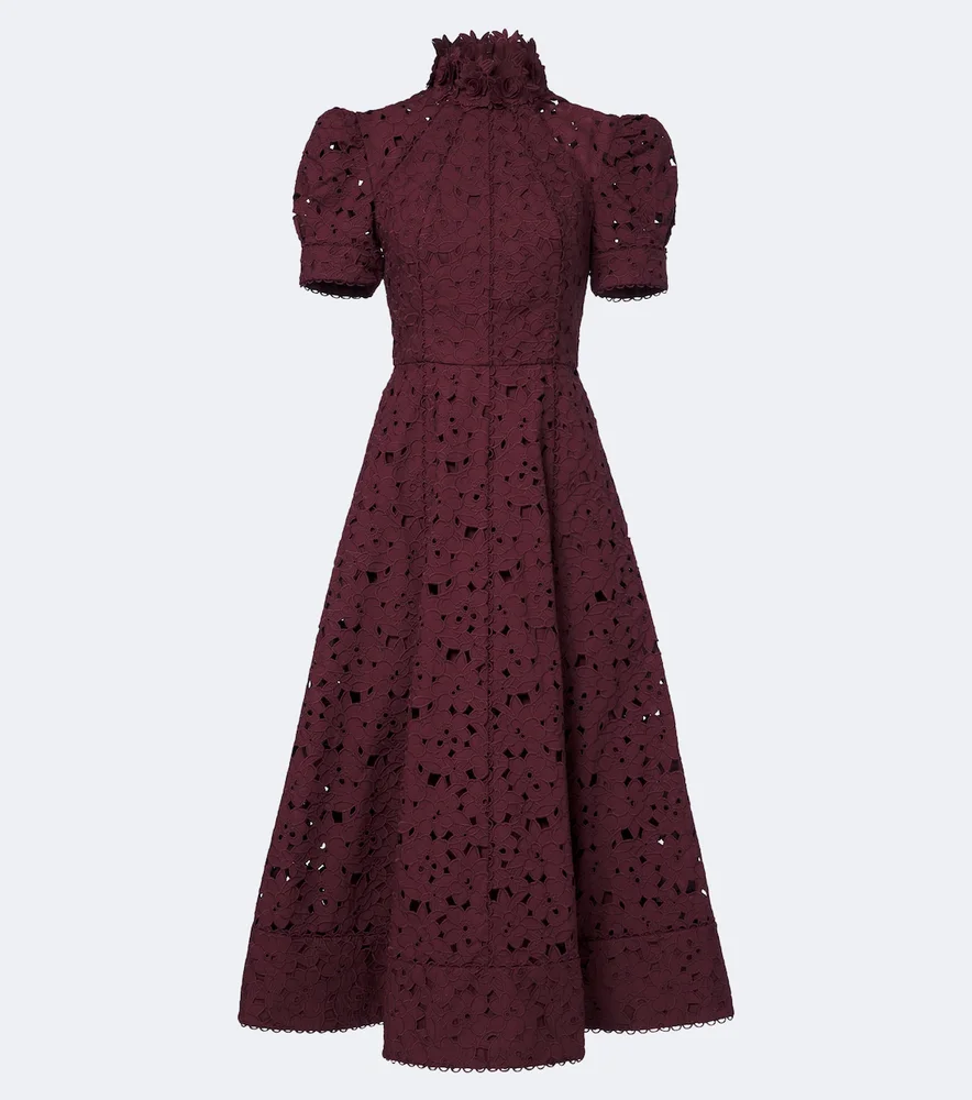 Kitsu cotton guipure lace midi dress