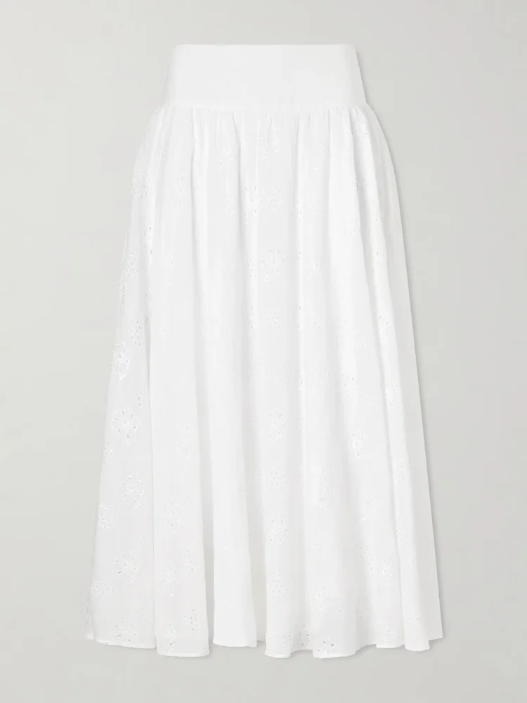Pamela pleated broderie anglaise cotton midi skirt