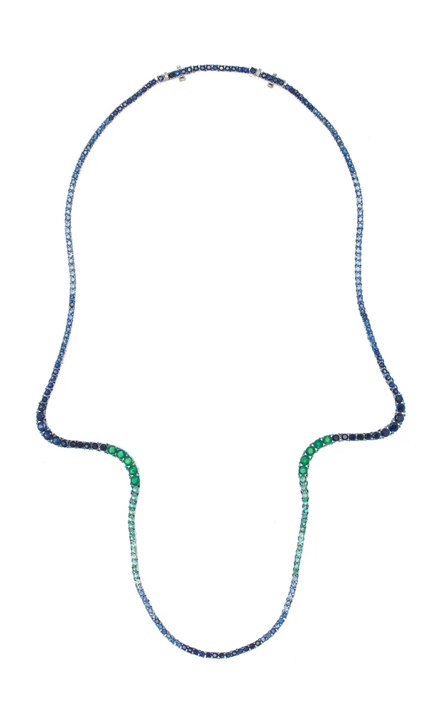 18K White Gold Emerald And Sapphire Necklace