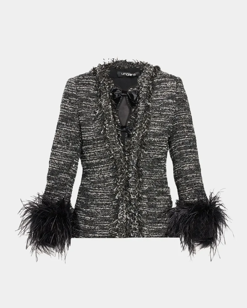 Adley Ostrich Feather-Trim Tweed Jacket