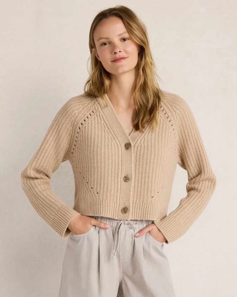 Cashmere Shaker Stitch Cropped Cardigan
