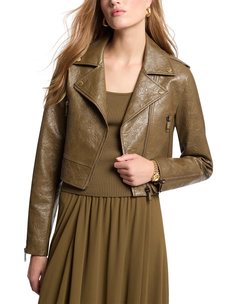 Cropped Faux Leather Moto Jacket