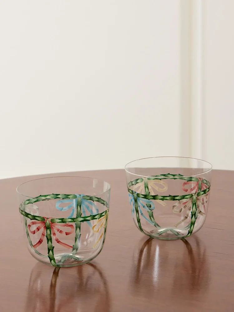+ Gohar World Alpha Bow set of two painted crystal glass tumblers