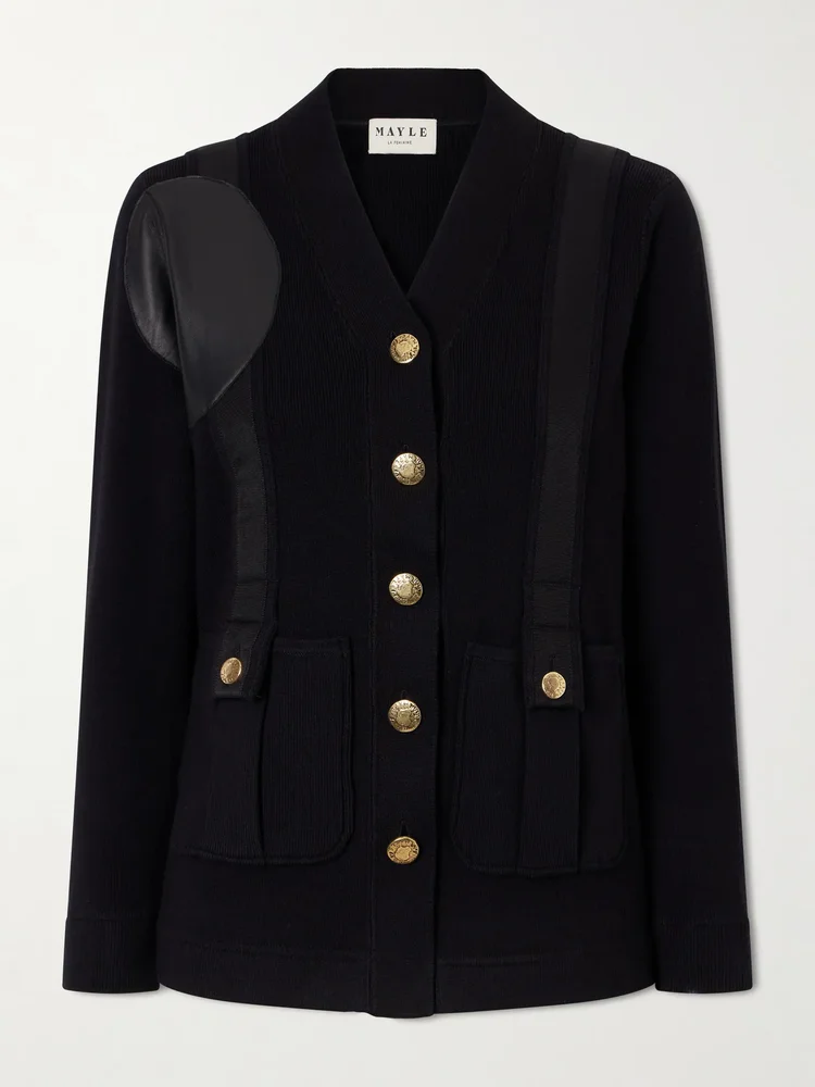 Yates grosgrain and leather trimmed wool and cotton-blend cardigan