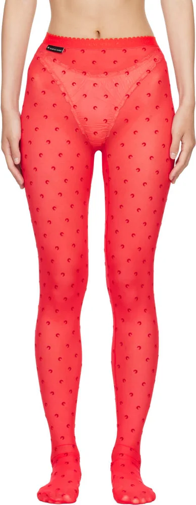 Red Plumetis Mesh Tights