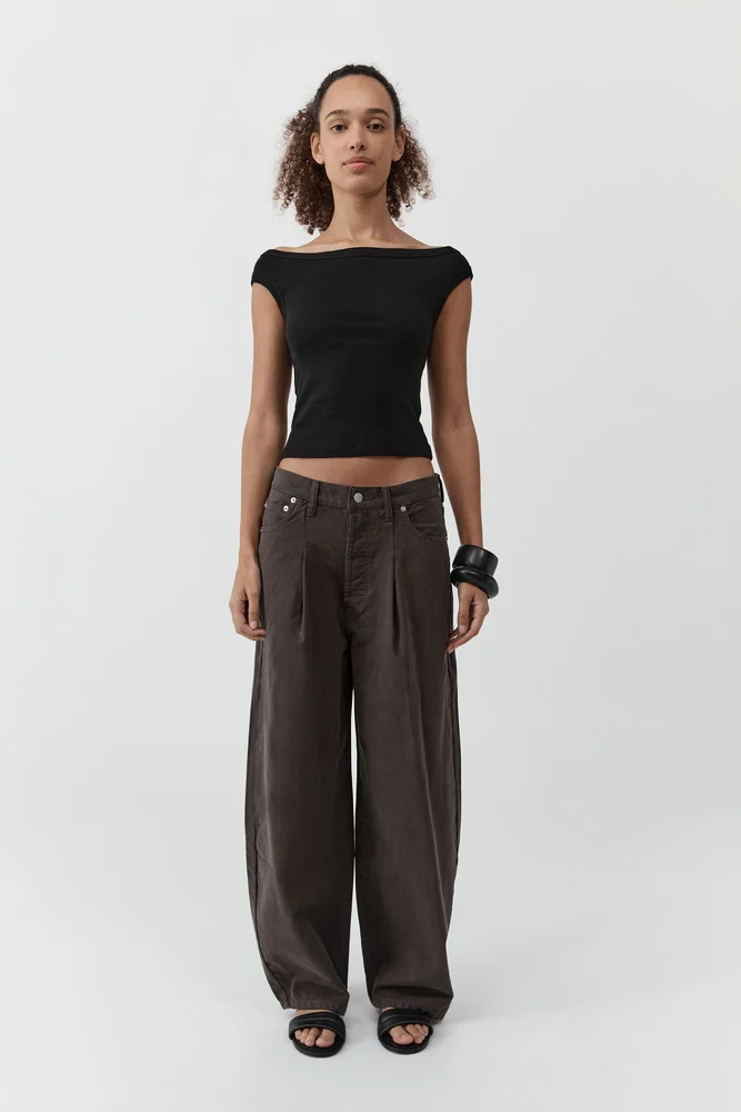 Canvas Mid Rise Barrel Jeans - Ash