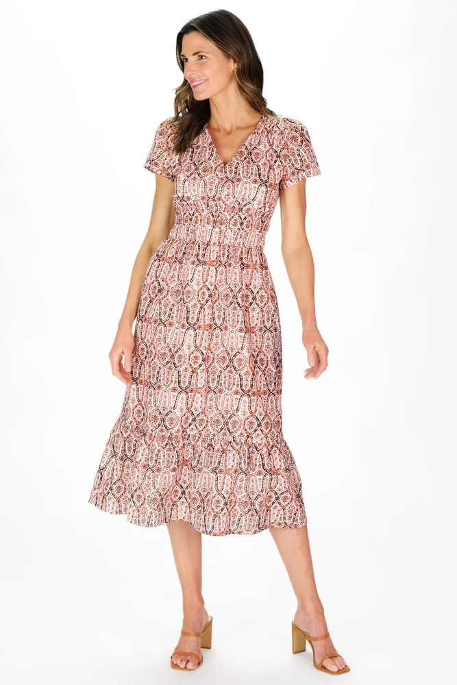 Dawn Dress in Terracotta Vines