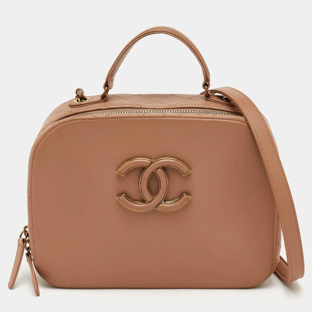 Coco Curve Beige Leather Vanity Case Bag
