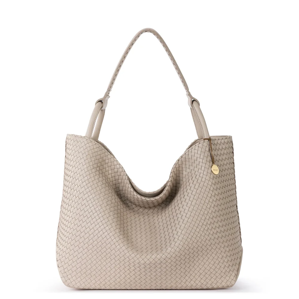 Los Feliz Large Tote, Leather, Woven Sand