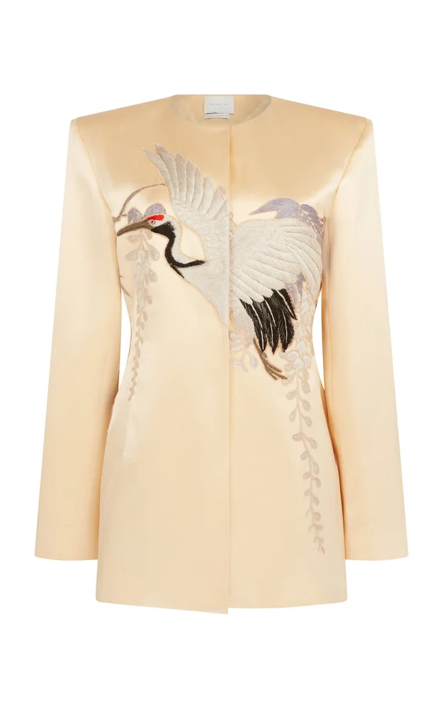 Demi Couture Crane-Embroidered Silk Jacket