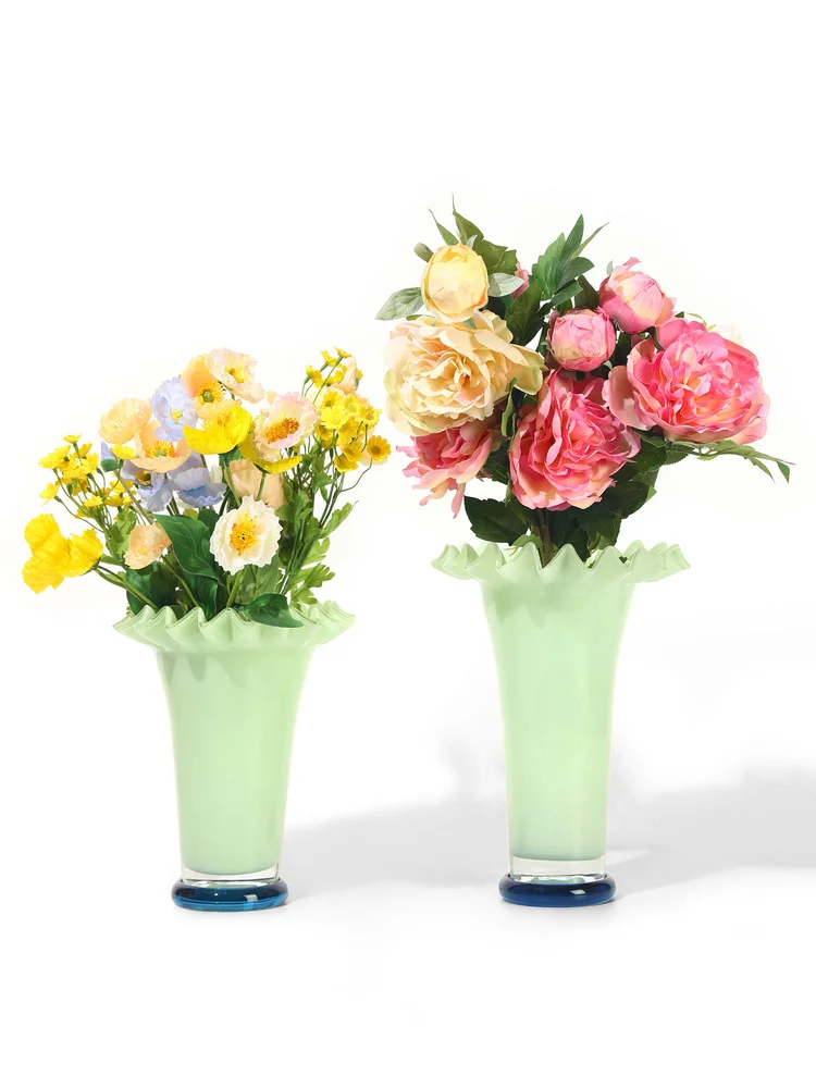 Mint Mist Ruffled Vases, Set of 2