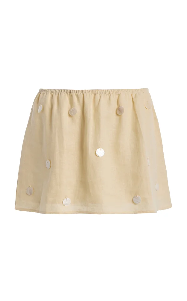 Oceane Embellished Linen Mini Skirt