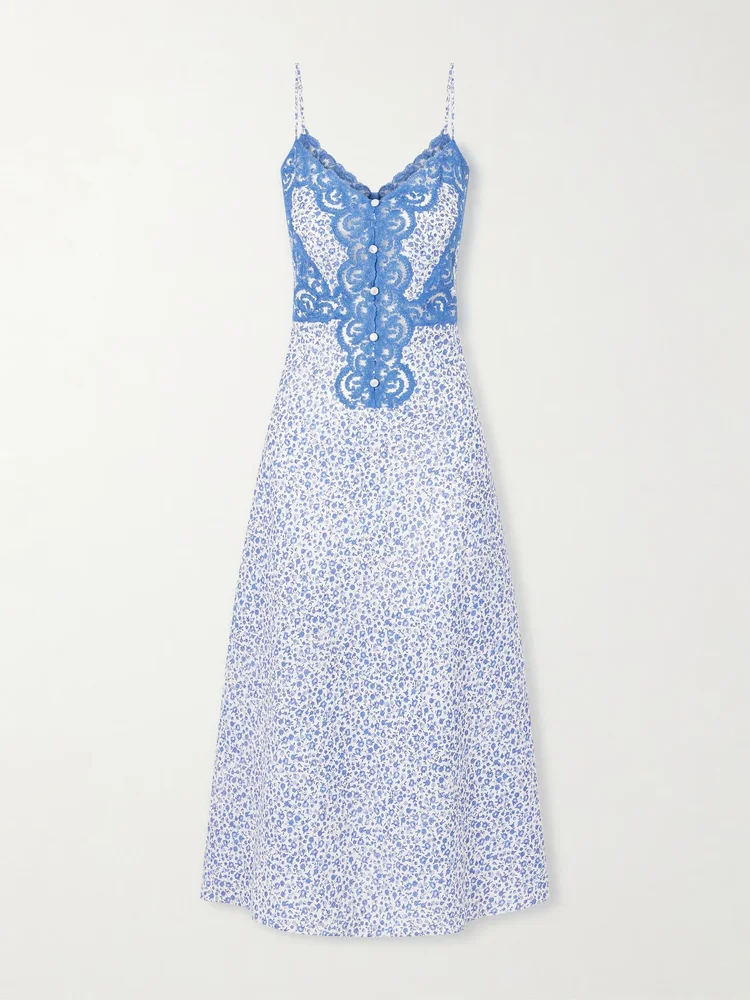 Palmira floral-print lace-trimmed cotton maxi dress