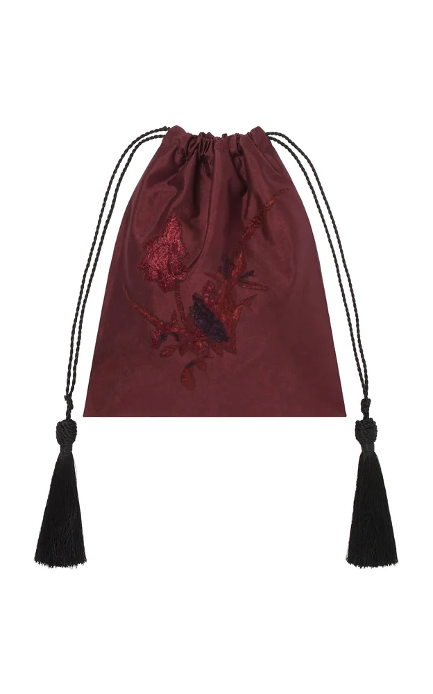 Embroidered Silk Cord Bag