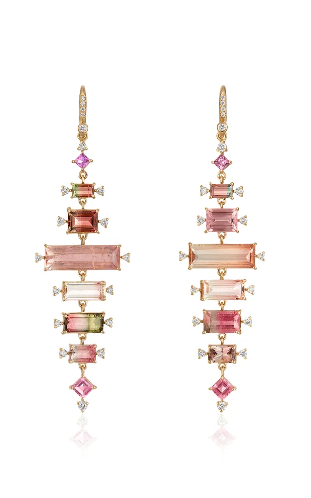 Bicolor 14K Yellow Gold Tourmaline Diamond Earrings