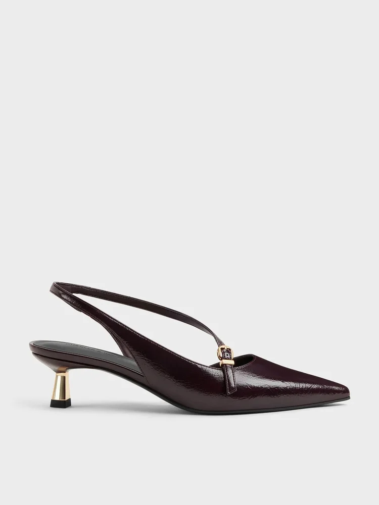 Asymmetric D'Orsay Slingback Pumps, Burgundy