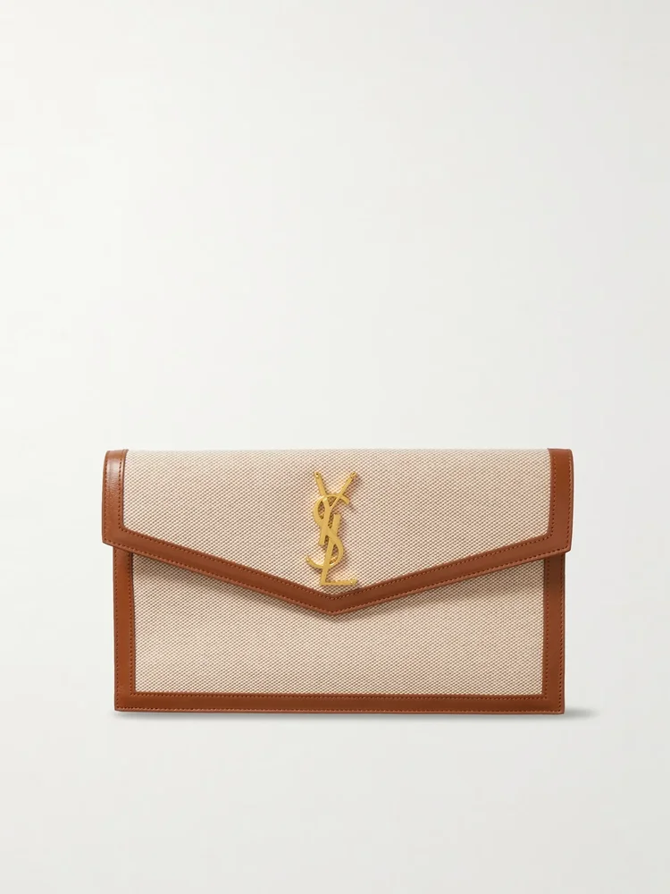 Uptown leather-trimmed cotton-canvas pouch