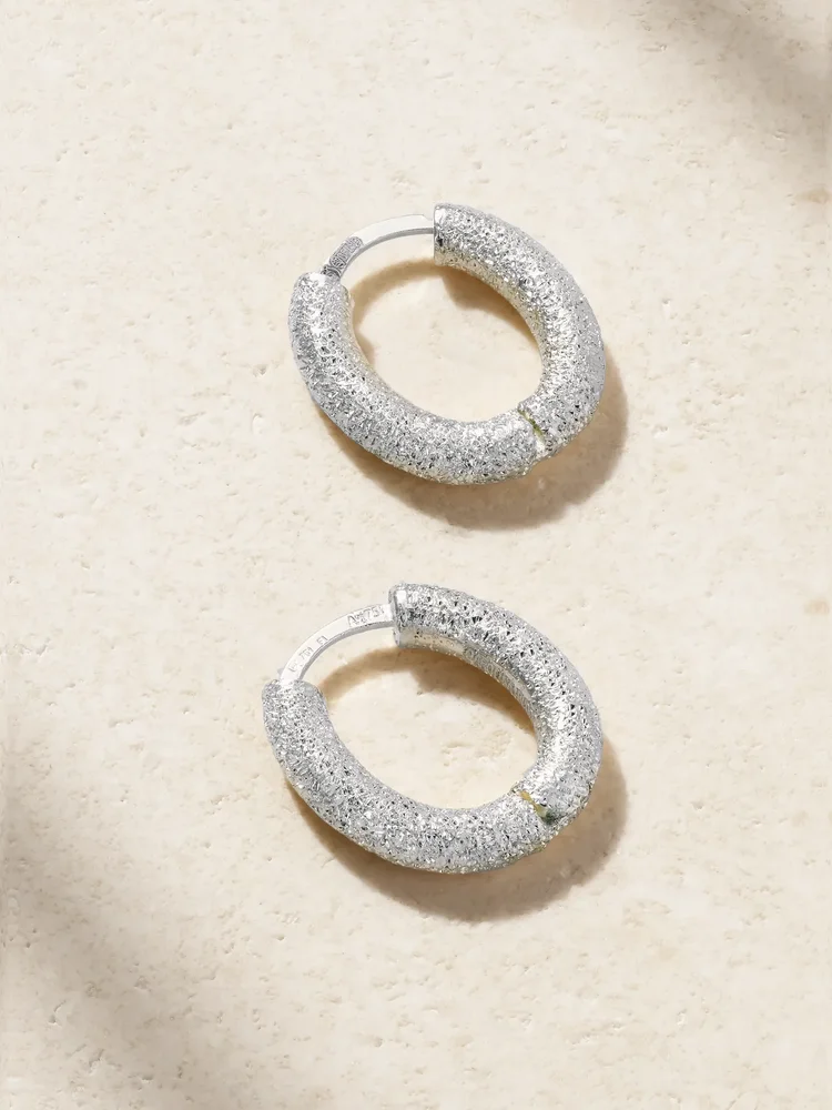 Florentine Finish 18-karat white gold hoop earrings