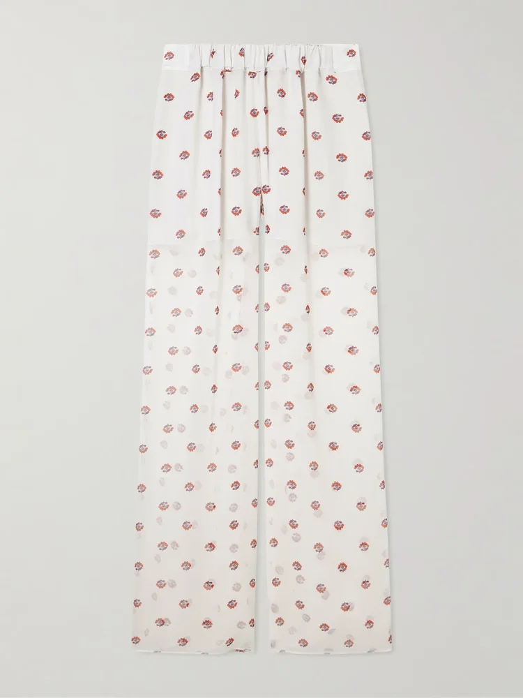 Palazzo floral-print wide-leg silk pants