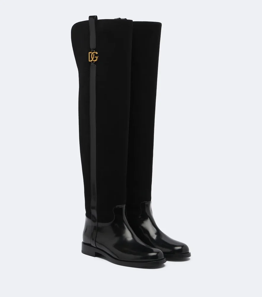 DG leather and suede over-the-knee boots