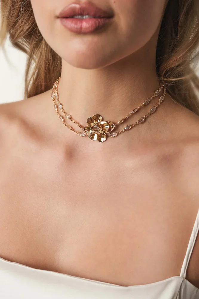 Bezel Layered Flower Necklace
