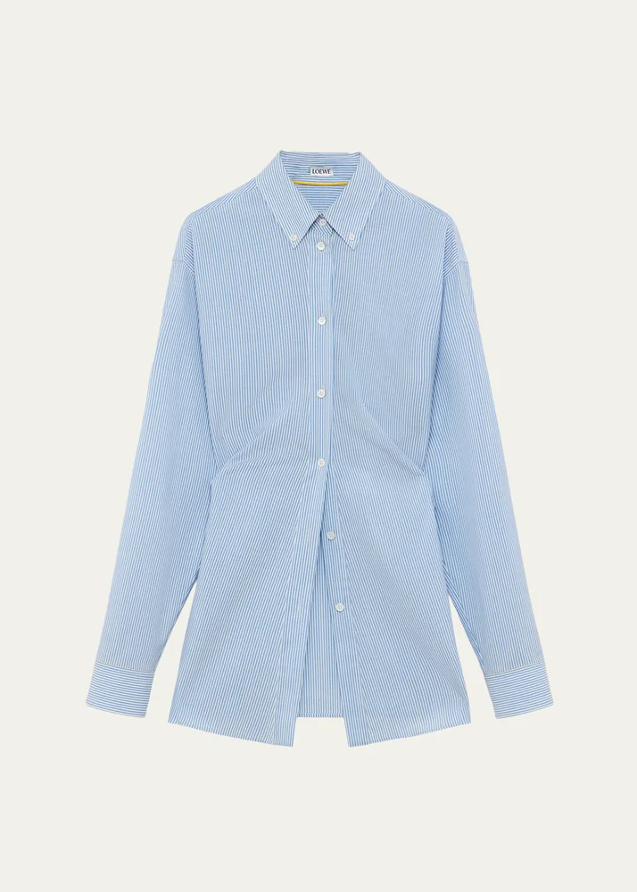 Striped Draped Waist Button-Down Shirt